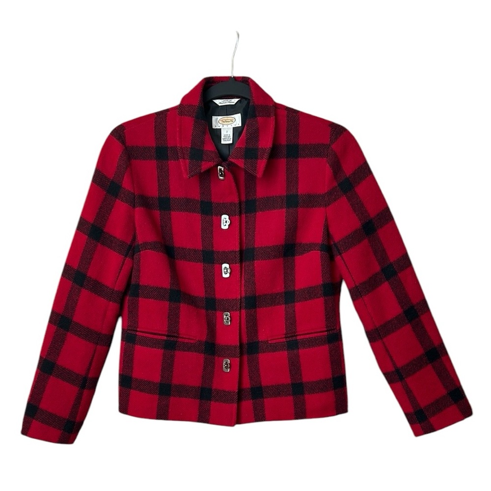 Vintage Talbots Petites Buffalo Plaid Wool Blend Blazer‎ Jacket Red/Black 2